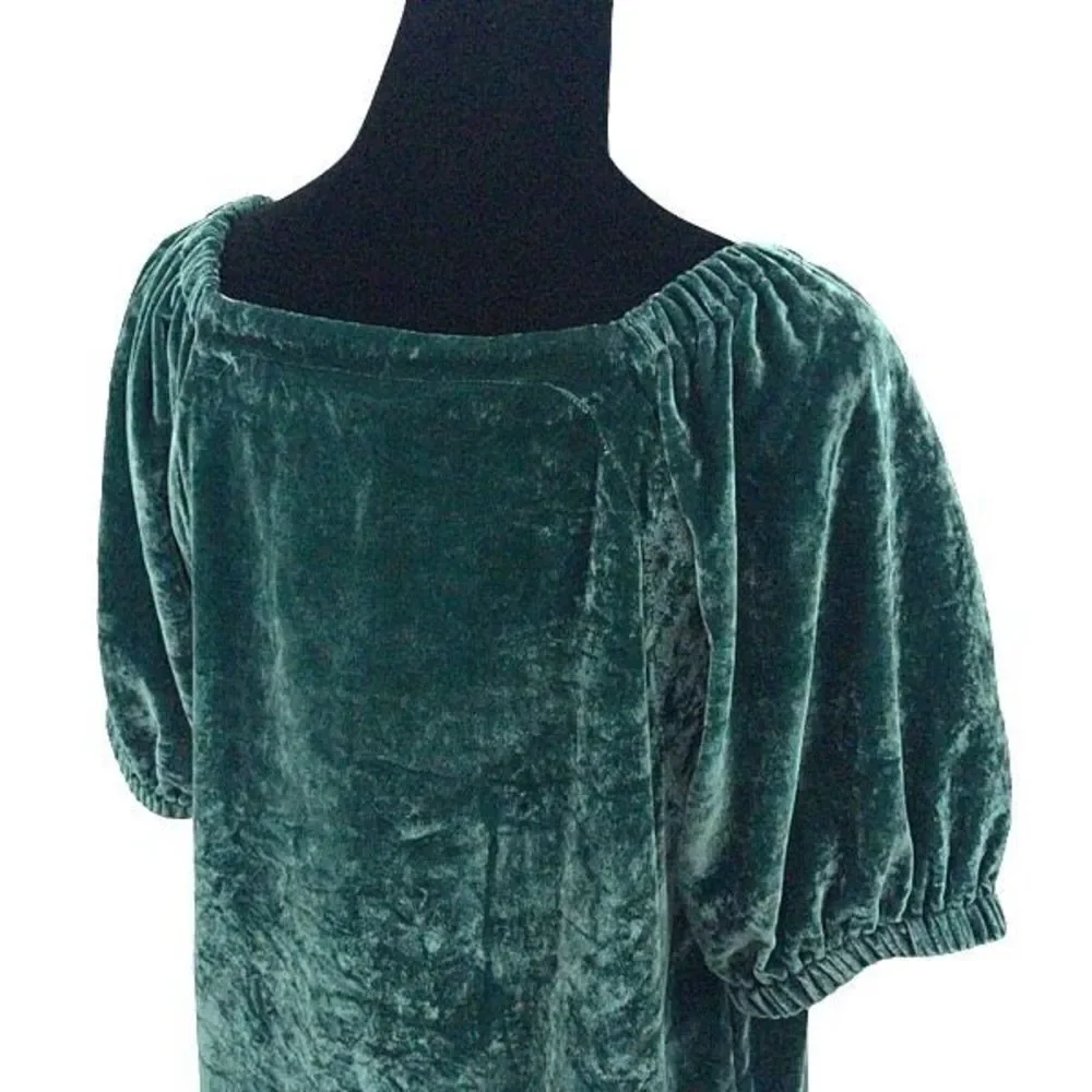 Loft Women's Puff Short Sleeves Sweetheart Neckline Velvet Blouse Top Green Size